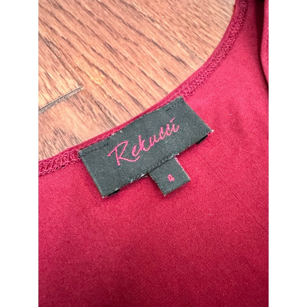 Vintage Rekucci Burgundy Simple Plunge Cocktail Feminine Dress Size 4 - Picture 9 of 10